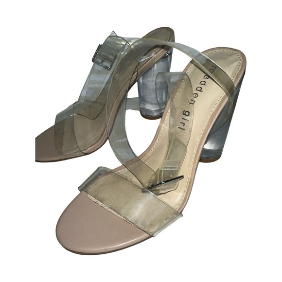 Madden Girl Clear Strap Block Heel Sandals Nude 5.5 Lucite Y2K - Picture 3 of 8